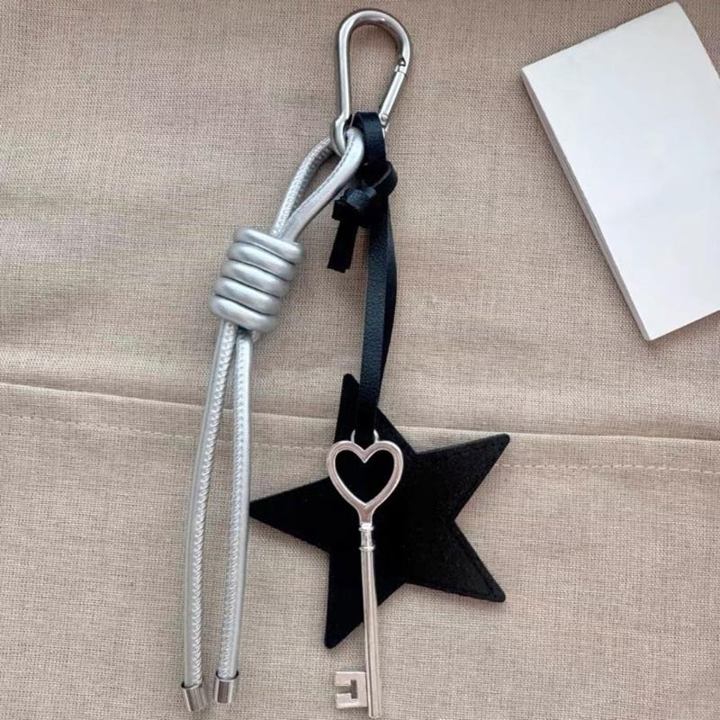 Trendy PU Leather Star Pendant Keychain Stylish Braided Rope Key Holder Handmade Colorful Keyring for Fashion Lovers