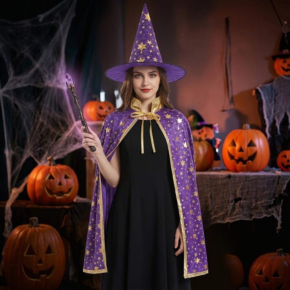 3pcs Star Pattern Cape Halloween Cosplay Set Magician Role-Play Costume Kit Themed Gathering