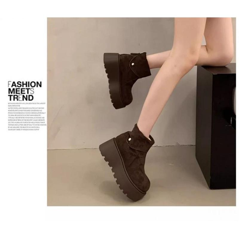 Damen Plateau-Schneestiefel Knöchelhohe Stiefel mit Fleecefutter Reißverschluss Kurze Stiefel