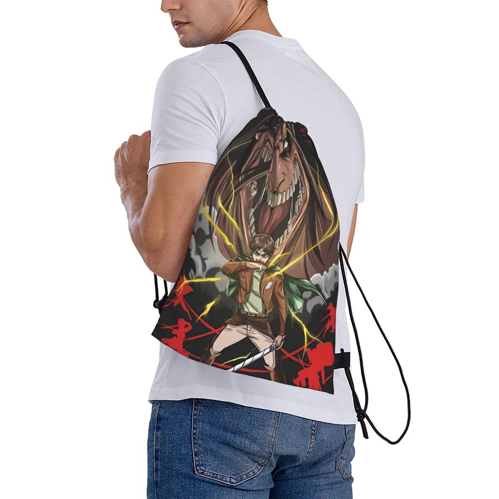 Custom Attack On Titans Drawstring Bag for Training Yoga Backpacks Women Men Manga Sports Gym Sackpack