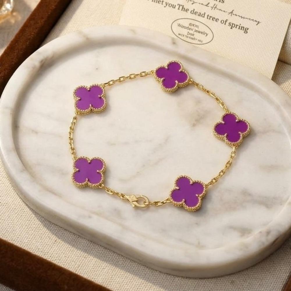 Four-leaf Clover Bracelet for Women Accessible Luxuryniche Stylefashioneasiest for Match Taro Purple Four-leaf Clover Five-flower Bracelet