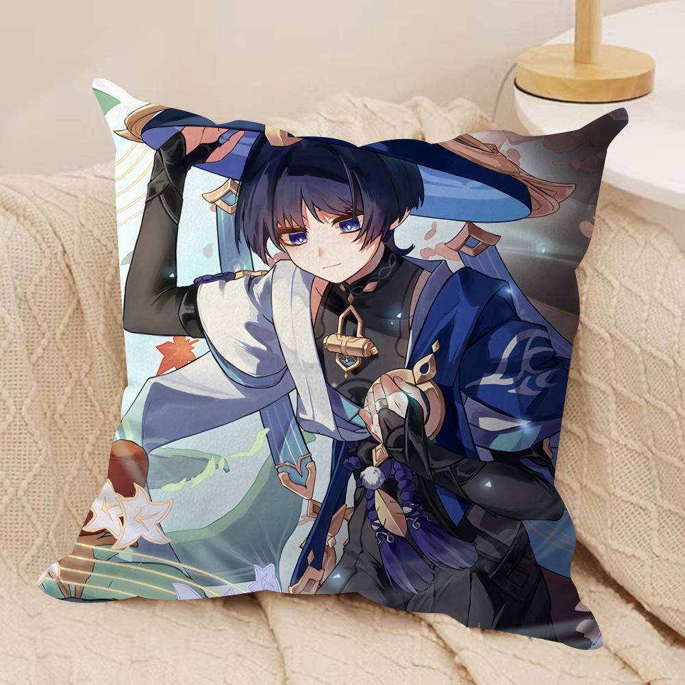 Scaramouche Genshin Impact Cushion Cover Silky Short Plush Invisible Zipper Dustproof Sofa Pillow Case For Home Decor