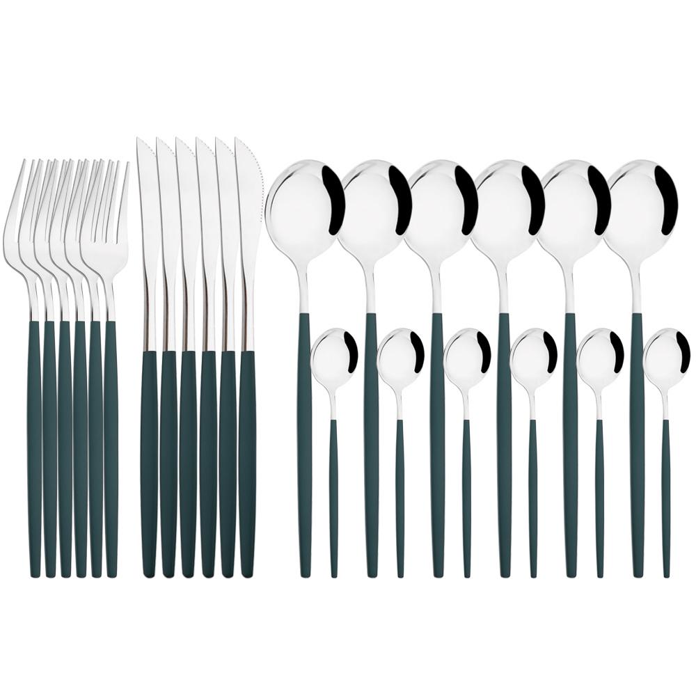 Jankng Gold 24Pcs Dinnerware Stainless Steel Cutlery Set Knife Fork Spoon Western Tableware Set Dinner Kitchen Silverware Set