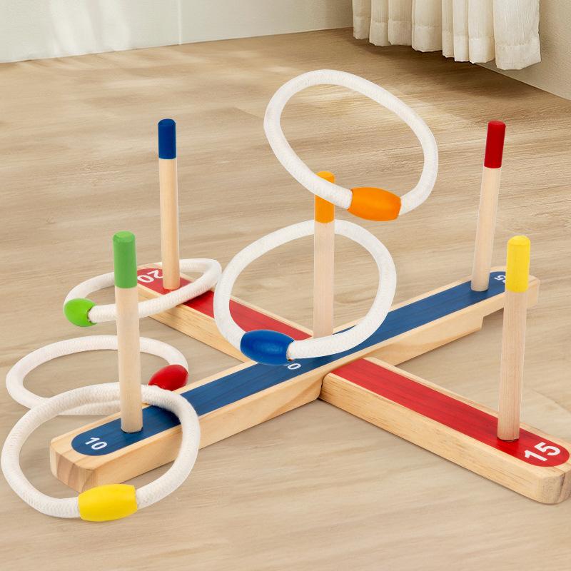 Jogo de Argolas de Madeira Jardim de Infância Educação Infantil Coordenação Mão-Olho Interação Pai-Filho Brinquedos Educativos