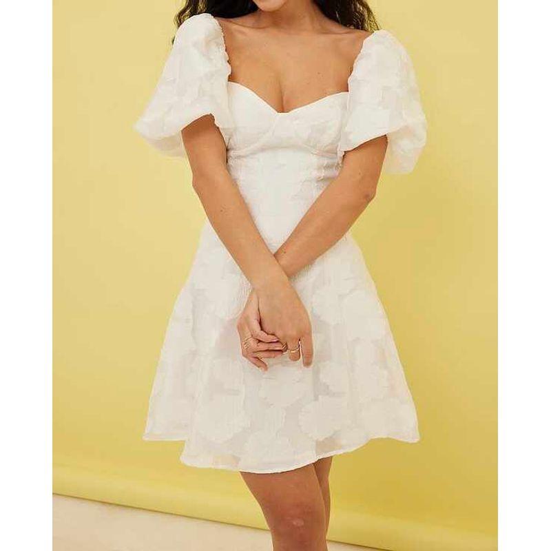 

Export Single Refined Stylish and Versatile Stylish Lady Simple Jacquard Puff Sleeves V Neck French Elegance Jumpsuit Skirt White L(40)