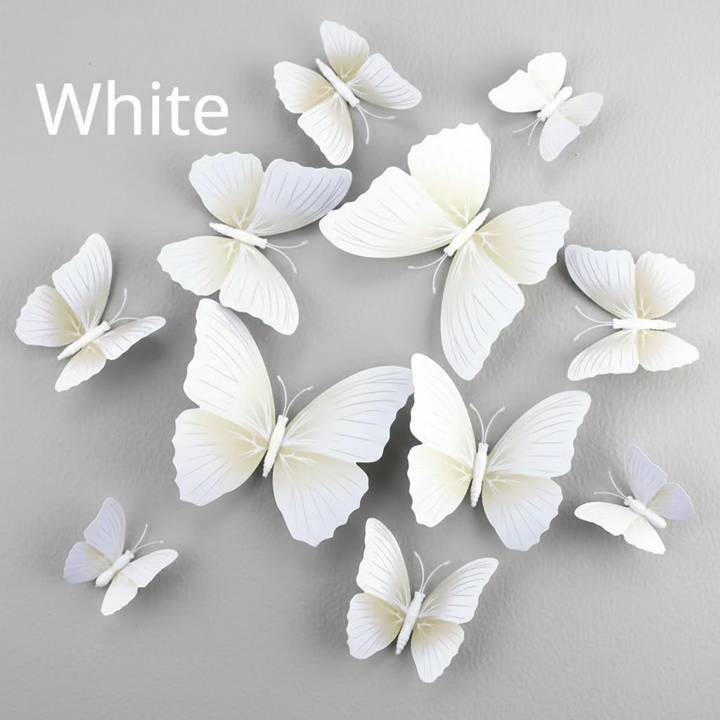 12 Stück 3D-Schmetterlings-Wandaufkleber PVC Niedliche Schmetterlinge Kunst-Abziehbilder für Heimdekoration Zimmerwanddekoration