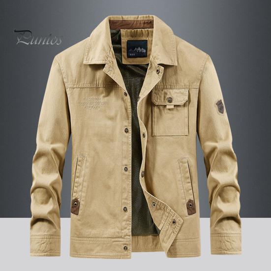 Men Jacket Lapel Long Sleeve Multi Pockets Design Jacket Coat Solid Color Single Breasted Outdoor Jacket Daily Wear