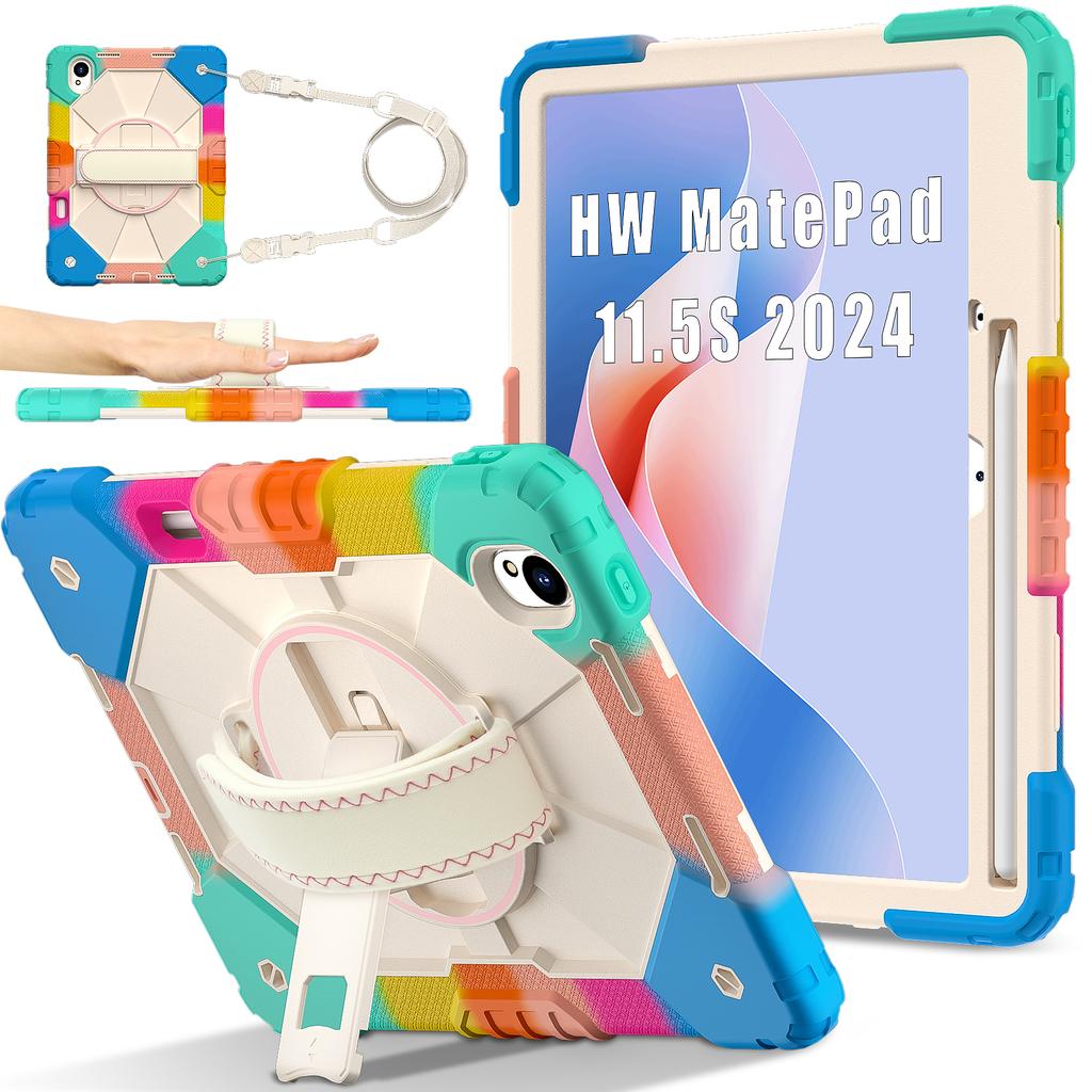 Stand Armor Case for Huawei MatePad 11.5 S 2025 2024 SLG-W50 SLG-W10 TGR-W09 360 Rotating Heavy Duty Cover with Shoulder Strap