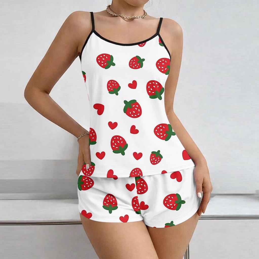 Weiches 2-teiliges Pyjama-Set für Damen, ärmellose Shorts, Loungewear-Sets, Pyjamas, Nachtwäsche