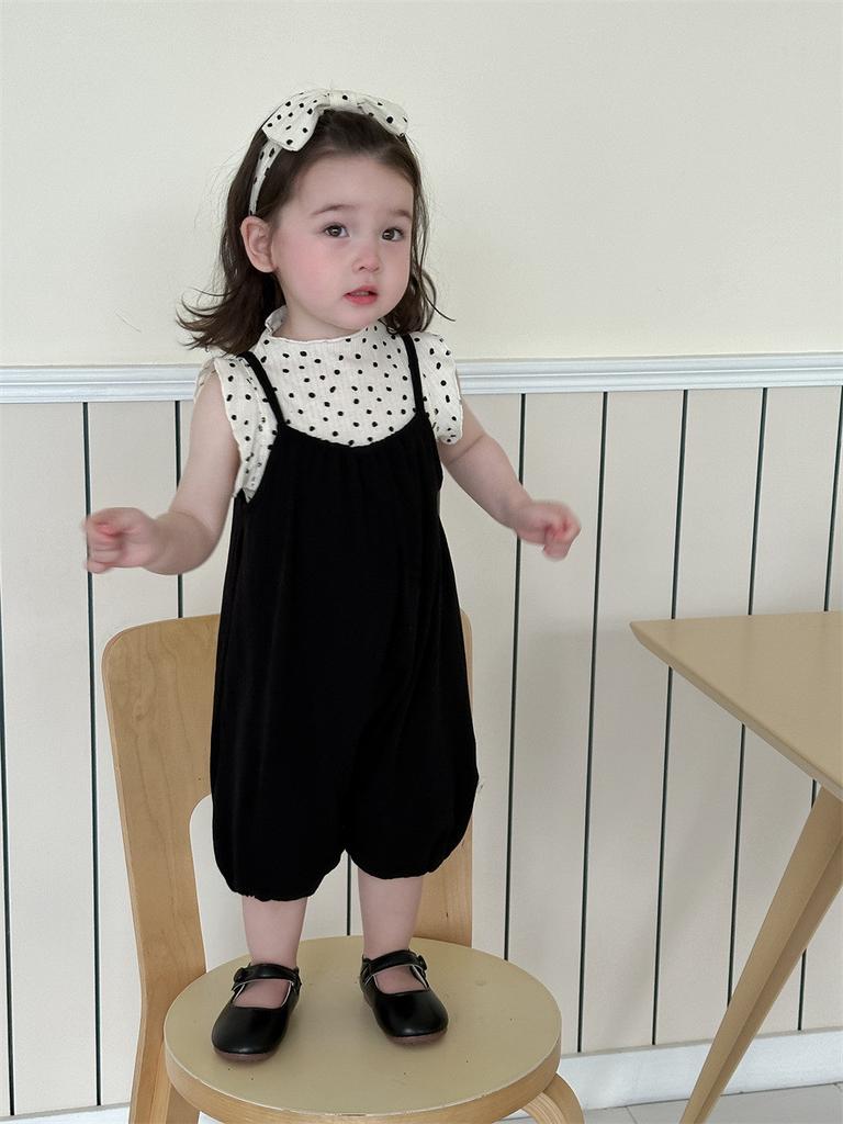 Stylish Korean Baby Girls Polka Dot Tank Top And Shorts Set Lightweight Summer Wear