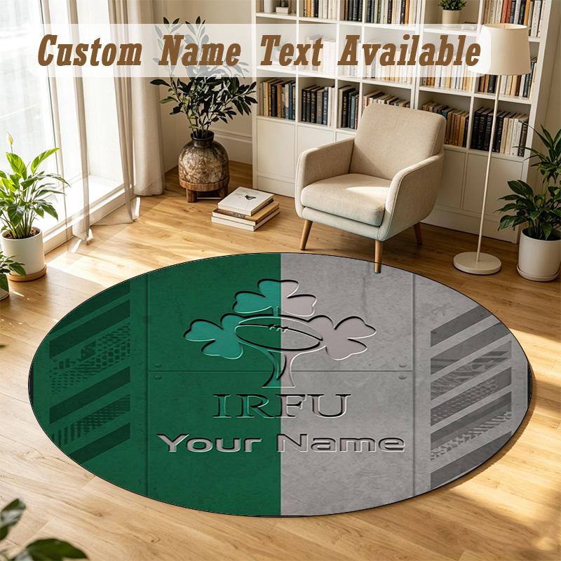 Round Rug Custom NameIreland Rugby Pattern Non Slip Carpet Home Floor Decor