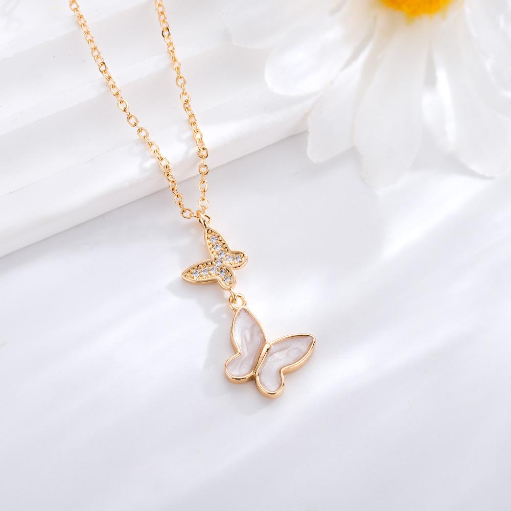French elegant Seiko small fragrant fritillary double butterfly necklace design versatile small fresh collarbone chain
