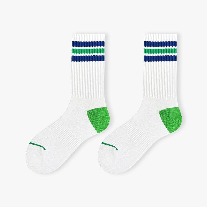 Men's Mid-calf Socks Spring and Summer Thin Pure Cotton Striped Trendy College Style Sports Men's Long Socks Women
