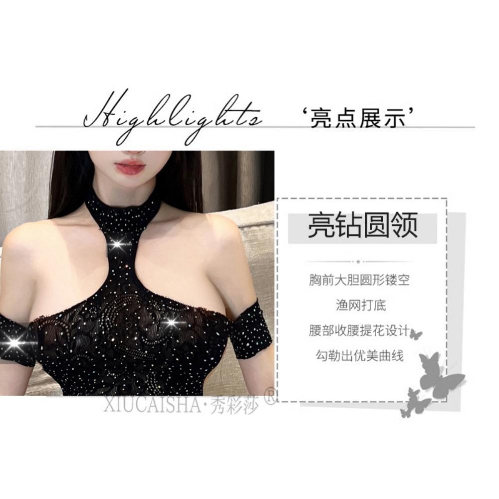 Sexy Underwear Transparent Small Chest Hip-wrapped Tight Net Clothes Temptation Hot Bed Passion Sexy No-take Pajamas Flash Diamonds