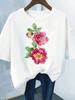 Womens Gorgeous Colorful Flower Cluster Short Sleeve TShirt Retro Floral Combination Print Top Daily Loose Crew Neck Shirt
