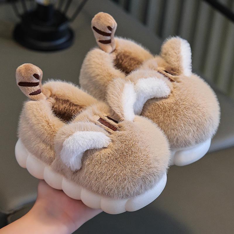 Cartoon Fleece-Lined Non-Slip Kids' Cotton Fur Slippers with Thick Soles