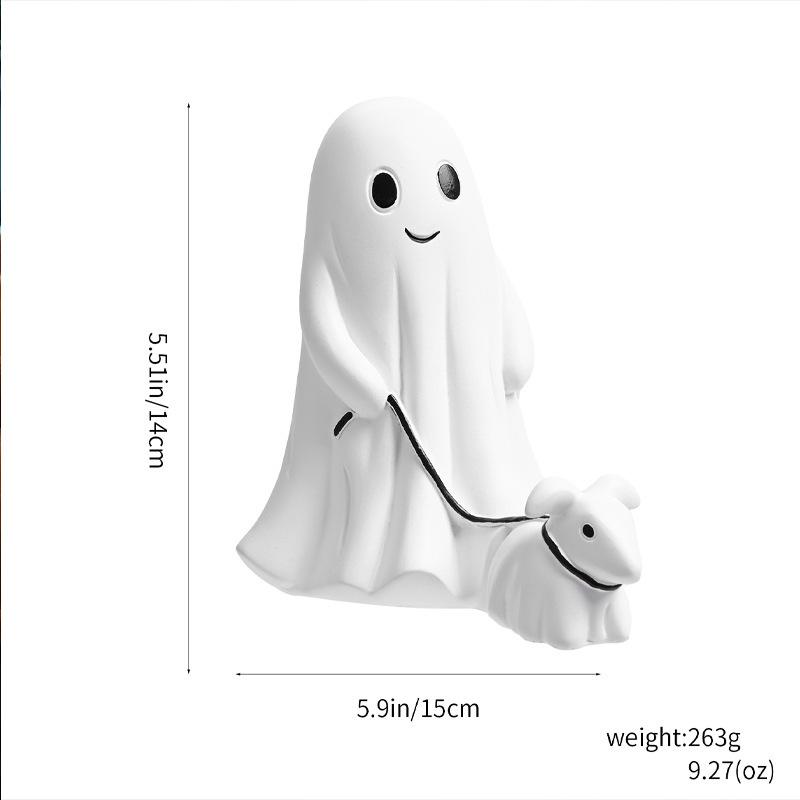 Halloween Cute Ghost Statue Resin Crafts Home Decorations Creative Ghost Walking Dog Figurines Table Scary Ghost Ornaments