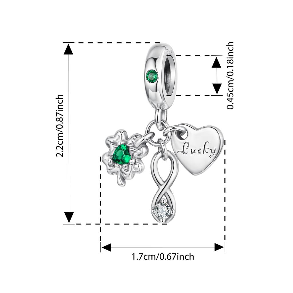 BAMOER 925 Silver Transparent Green Clover Charms Scroll Pattern Beads Fit Original Bracelets DIY Jewelry Accessories