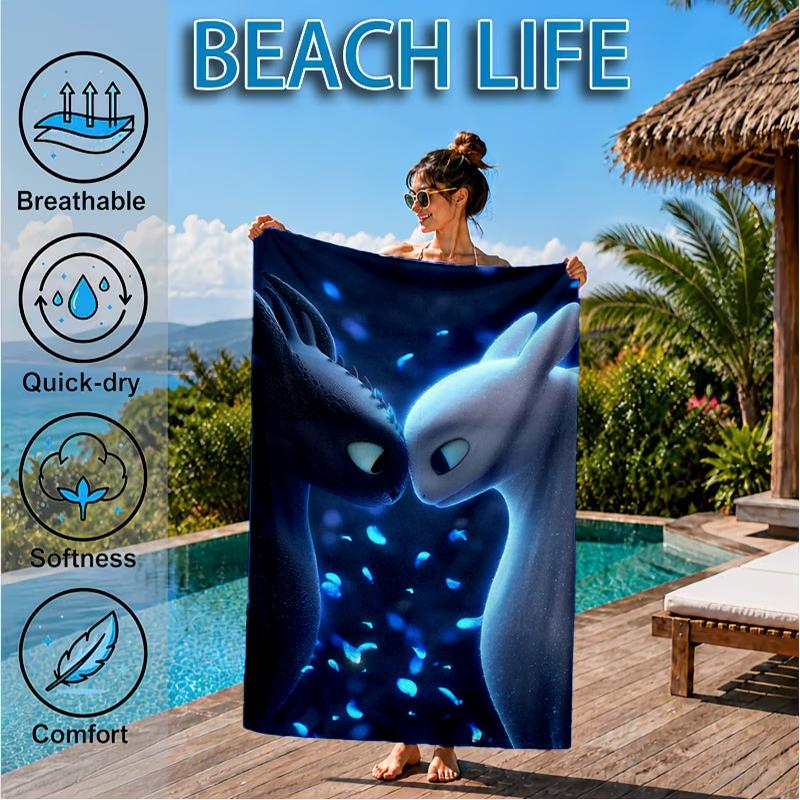 Dragons In The Snow Beach Towel, Super Soft Microfiber, Perfect Gift for Her/Him, Birthday, for Pool, Beach, Travel, Decor Beach Party