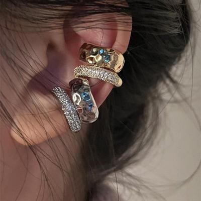 Manchette d'oreille double couche en zircon Boucle d'oreille sans piercing Punk tendance Unique Métal Géométrique Clip d'oreille pour femmes Bijoux