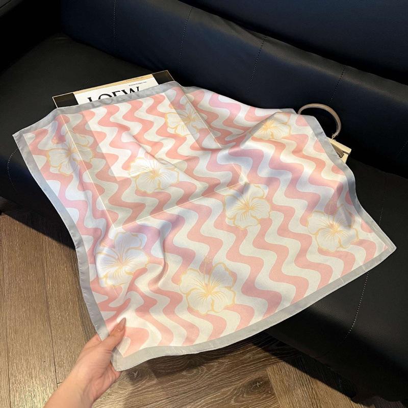 Fashion Black and White Printing Temperament Square Scarf Imitation Silk Korean Version Decorative Scarf Scarf Professional Decorative Shawl Silk Scar