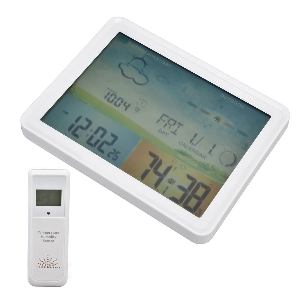 LCD Weather Forecast Indoor Outdoor Thermometer with RCC Receiving Function 100?240VUS Plug