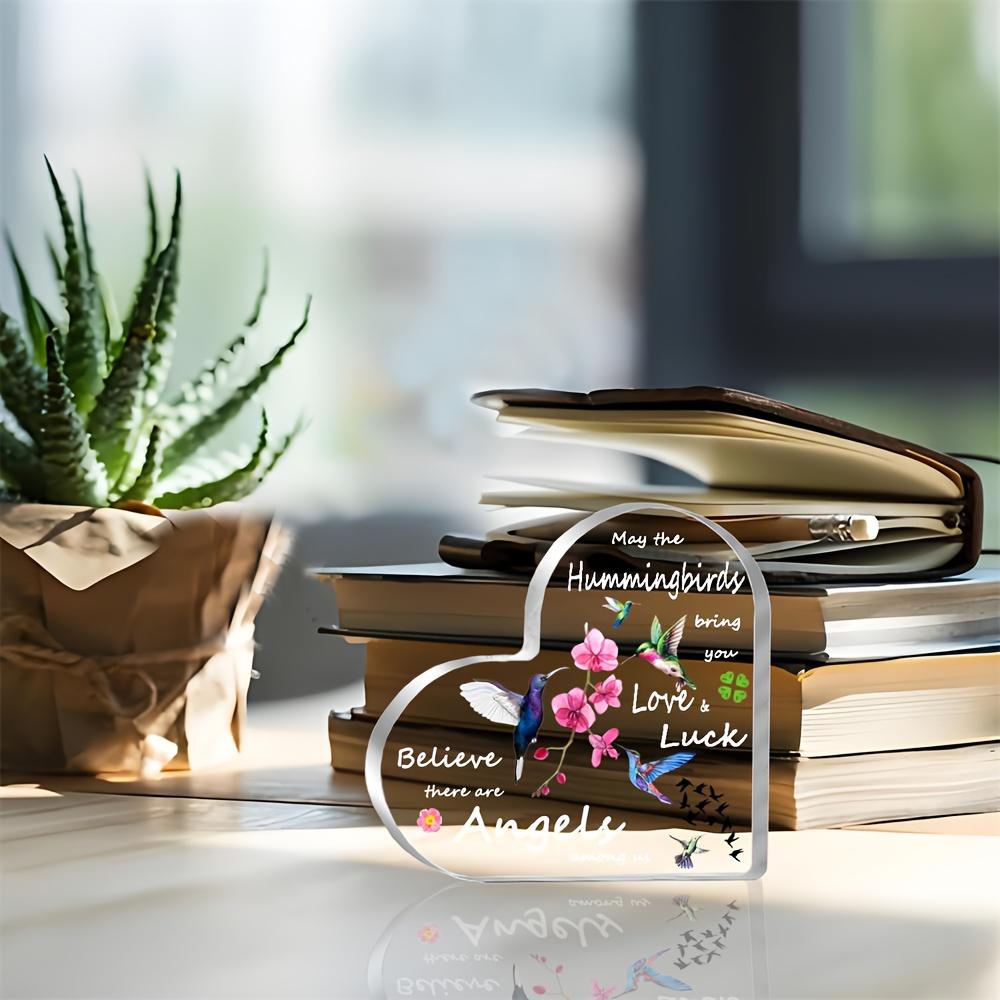 Vintage Acrylic Sign, Hummingbird Heart Gift for Women - Christian Inspirational Acrylic Keepsake with "May the Hummingbirds Bring You Love & Luck"