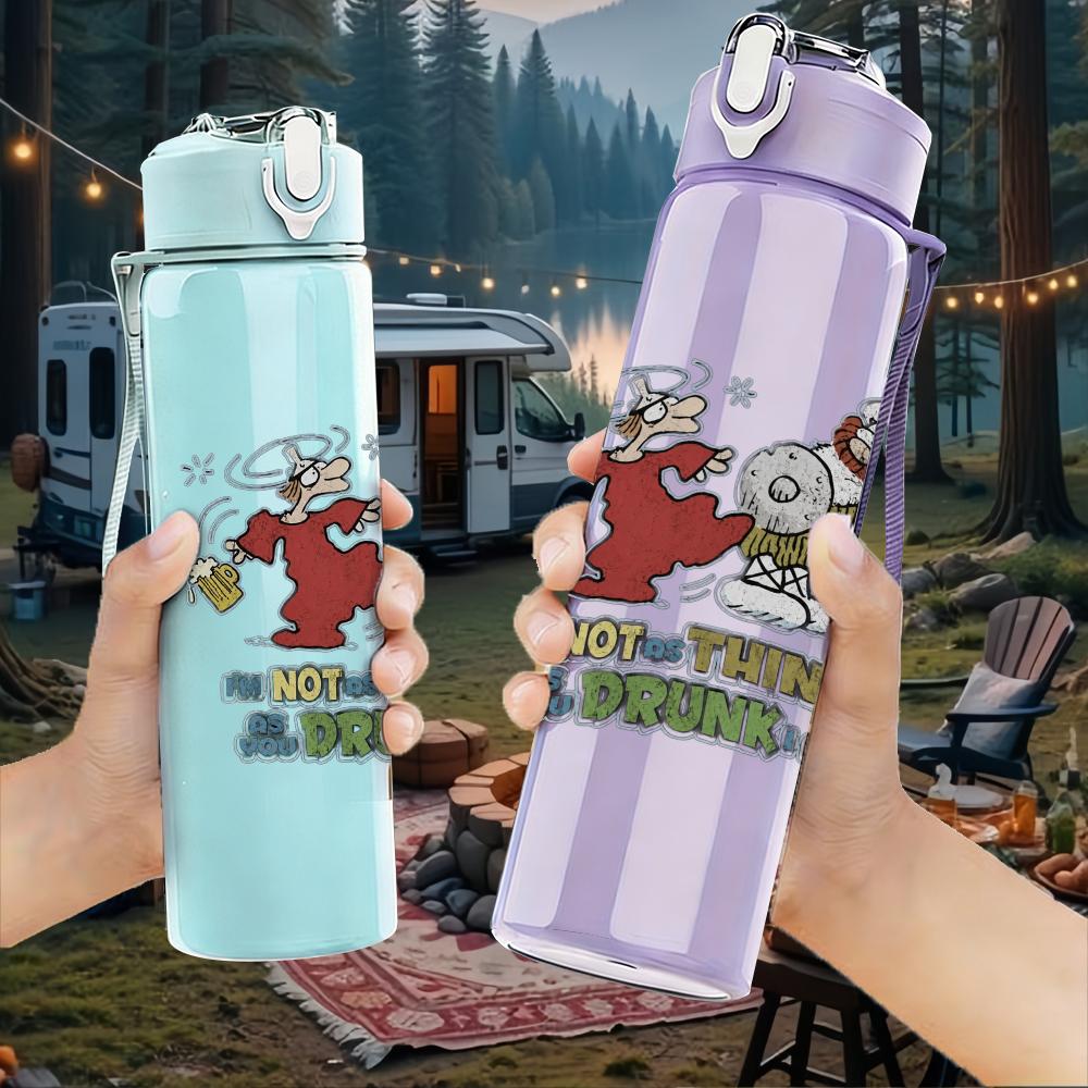 1PC Cartoon band character messy print 750ml colorful plastic sports water bottle leakproof pop lid with straw for outdoor office home use