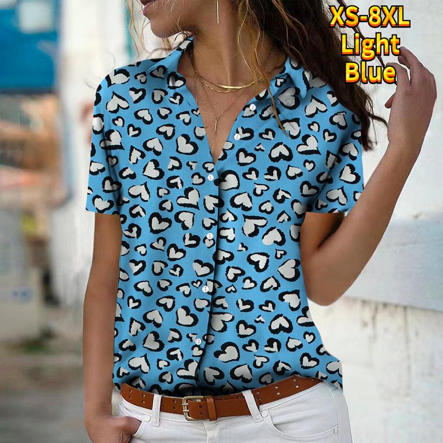 2025 Sommer Neue Mode Damen Leopardenmuster Bedruckt Kurzarm V-Ausschnitt Lässig Knopfleiste Hemd Top