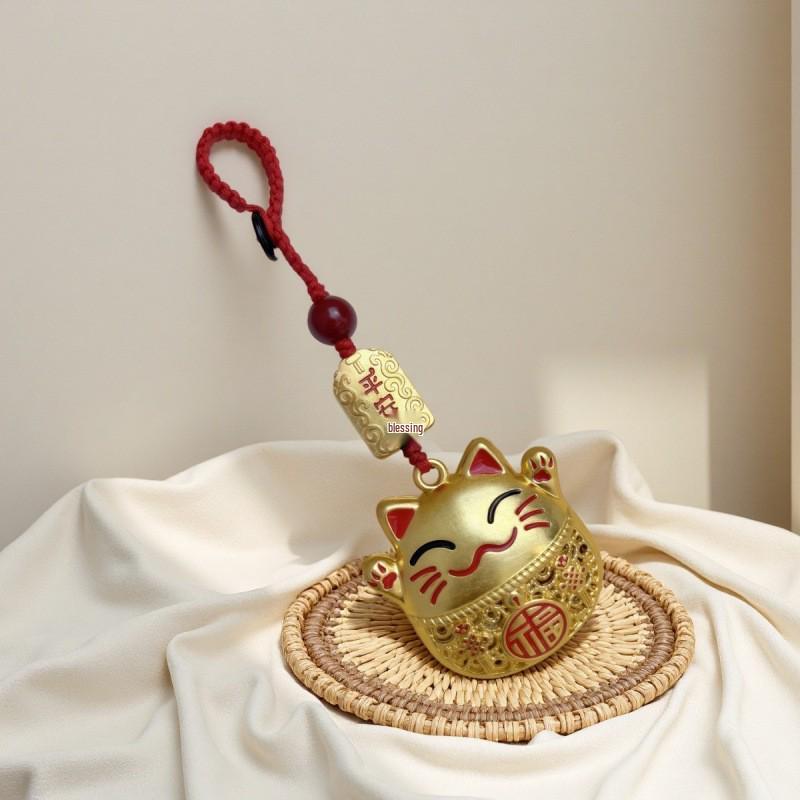 Luxury Metal Gourd Cinnabar Pendant Keychain Ornament
