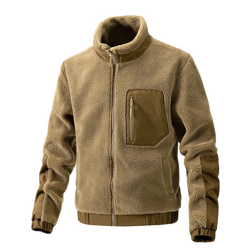 Autumn Winter Men's Fleece Jacket High Quality Male Stand Collar Solid Color Loose Casual Cashmere Coat  Mens Clothing