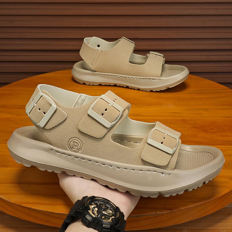 

Модные мужские сандалии для улицы, дышащие летние мужские туфли, кожаные сандалии, пляжные сандалии, водонепроницаемая износостойкая подошва, повседневная обувь 38 бежевый
