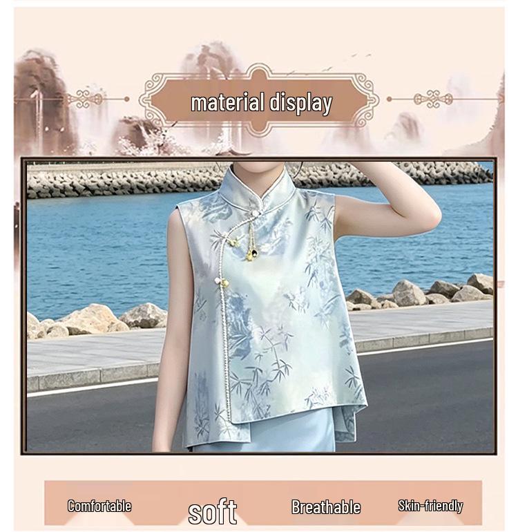 Chinese-Style Girls' Summer Two-Piece Outfit for Medium & Large Children - Retro, Stylish & Comfortable.