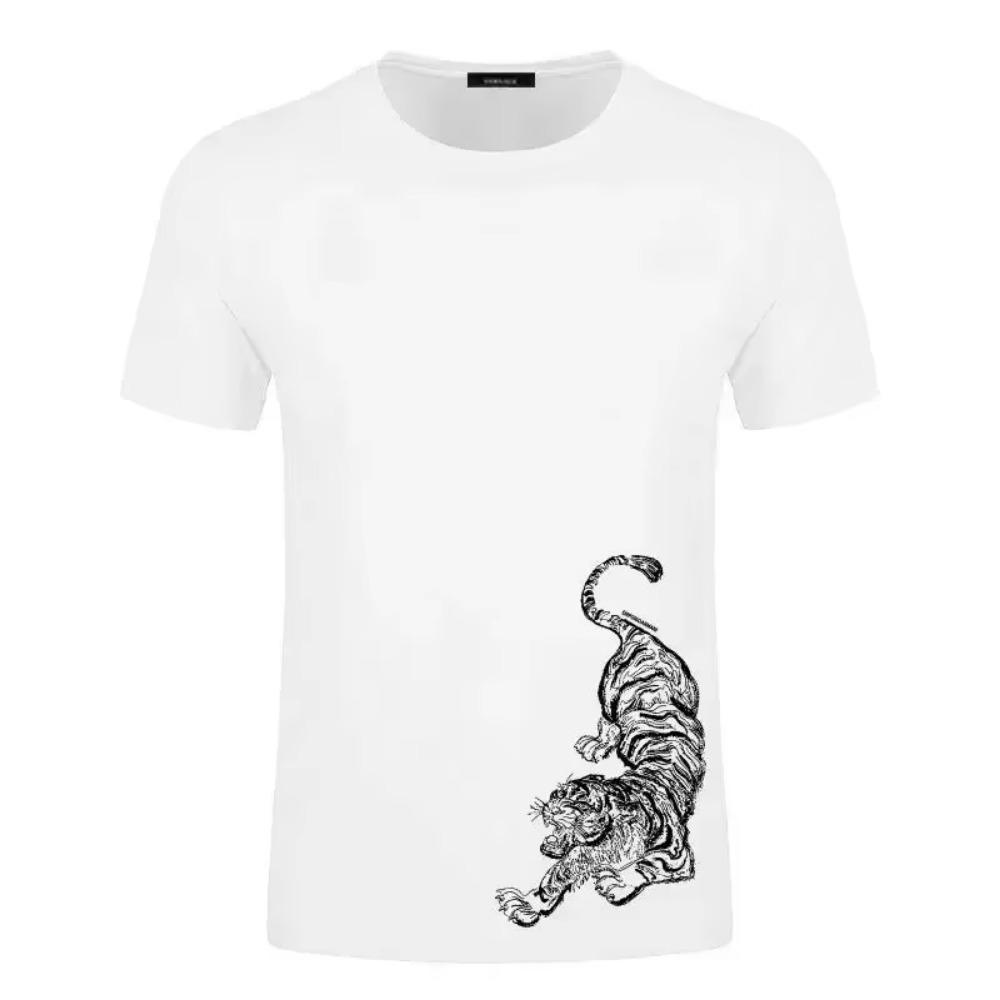 Black and White Printing Classic Pattern Summer New Short-sleeved Fashion Versatile Trend Men's Printing High-end Cotton T-shirt