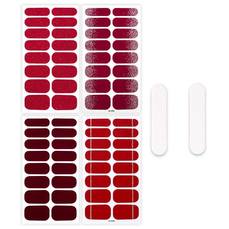 

Водонепроницаемые красные наклейки для ногтей с блестками Zhengxiang - европейский и американский стиль, набор из 16 штук Bare Strips + Nail File