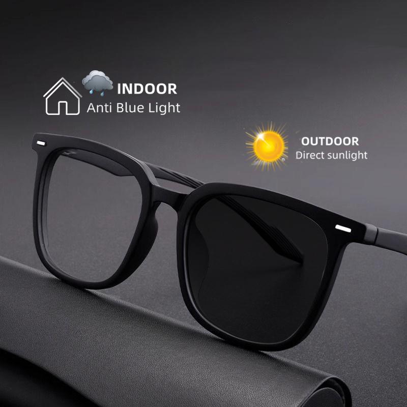 Classic Brand Photochromic Square Oversized Glasses Anti Blue Light Prescription Myopia Custom Men Eyewear