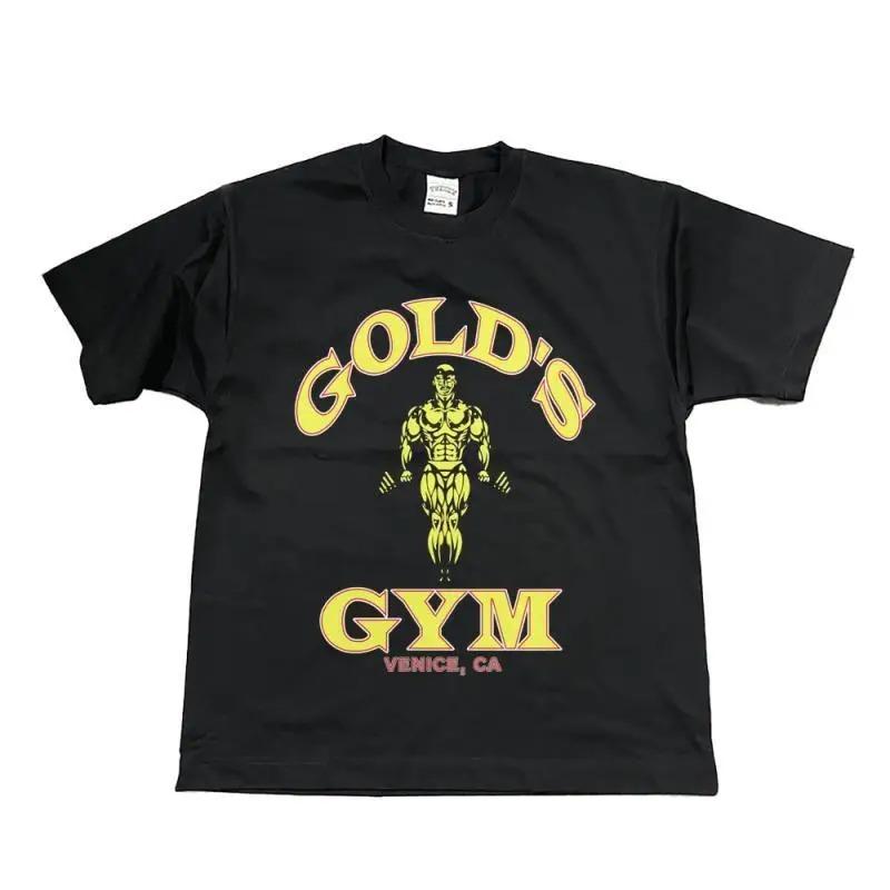 Oversized Short-Sleeve T-Shirt Featuring the Classic Gold's Gym California Graphic Print, Including a Bold Illustration of a Bodybuilder Lifting