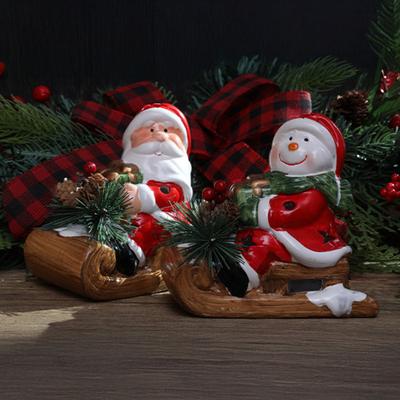 Weihnachten Santa Schlitten Figur Leuchtende Keramik Weihnachtsmann Statue LED Tischdekoration für Feiertagsregal Kamin Sims Innen Heimdekoration