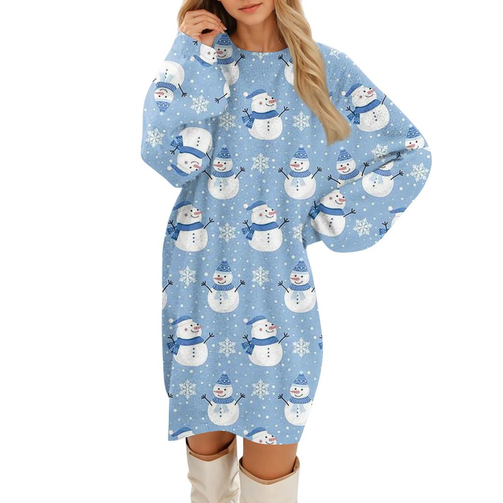 Dame med rund hals uformelle plysjkjoler med lange ermer