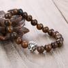 Lion Head Beaded Bracelet with 8MM Tiger Eye Stone and Alloy Accents
