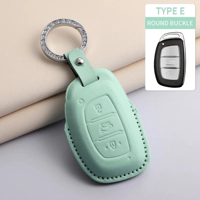 PU Leather Car Key Case Cover Holder Keychain Protective Shell for Hyundai Creta Ix35 Ix45 I10 I30 I40 Remote Key