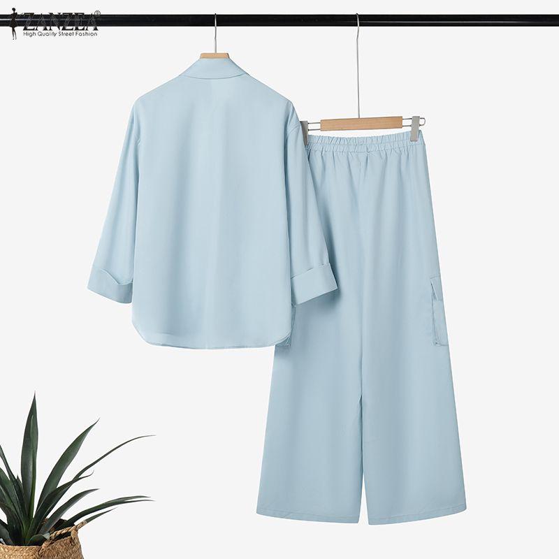 ZANZEA Lässiges zweiteiliges Anzug-Set für Damen mit langärmeliger Bluse und Hose