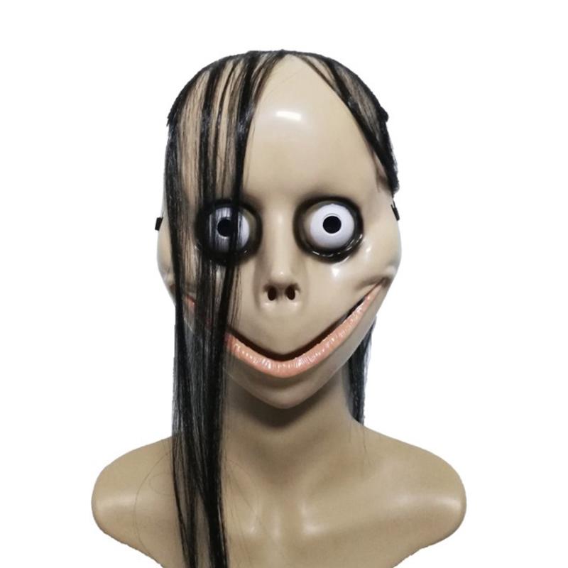 Neue Halloween-Horror-Maske MO MO mit langen Haaren, lustige Maske, V-förmige Mundmaske mit Haaren, weibliche Geistermaske, Rollenspiel MO Maske Masken