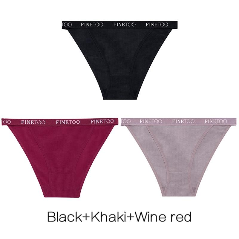 FINETOO 3Pcs/set Women's Cotton Panties Low-Rise Female Comfortable Underwear Waffle Briefs Letter Belt Underpants Lingerie New