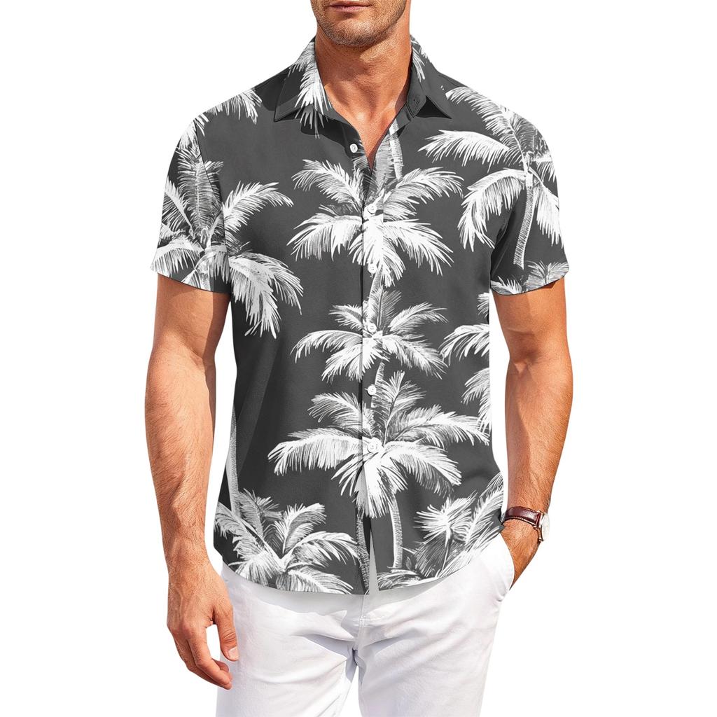 Men’s Hawaiian Print Short Sleeve Button Down Shirt Casual Outdoor Collared Summer Lightweight Relaxed Fit Top