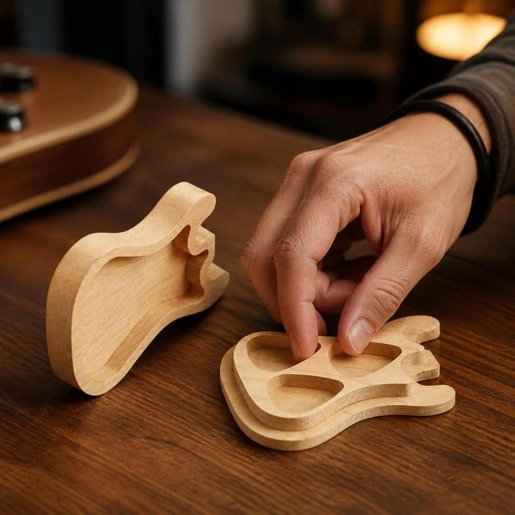 Wooden Guitar Pick Holder Box Giftable for Music Studio, Desk