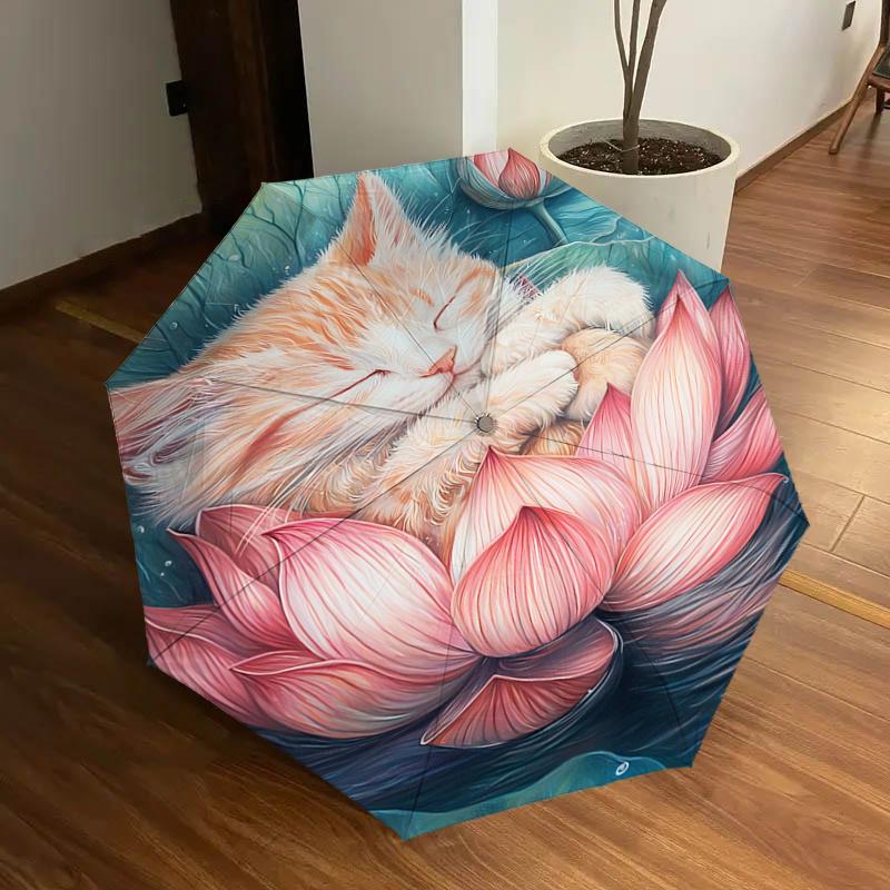 

Lotus Flower Cat Automatic Opening/Closing Umbrella - Portable Folding Design with Iron Frame, Gift for Fans, Travelers, Daily Use1121178a