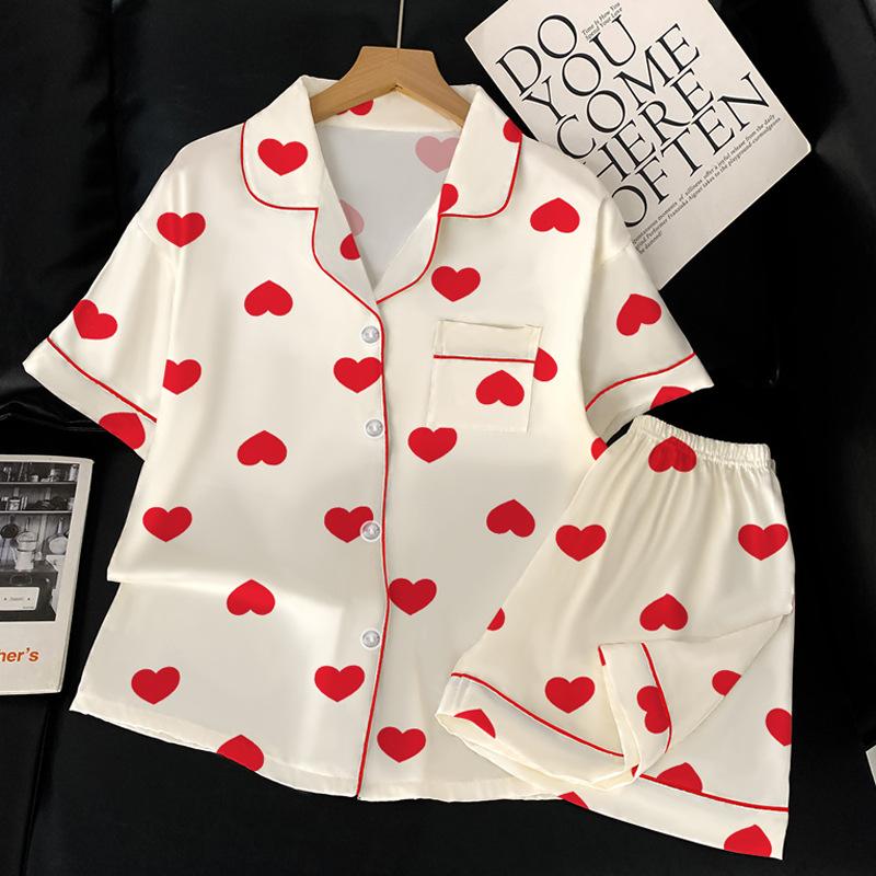 

Любовь Ветер Холодный Шелк Прохладная Пижама Женская Летняя с Короткими Рукавами Сладкая Домашняя Одежда Повседневный Модный Костюм L