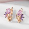 Purple Zircon Flower Drop Earrings For Women Trendy Jewelry Gold Color Bride Wedding Earrings