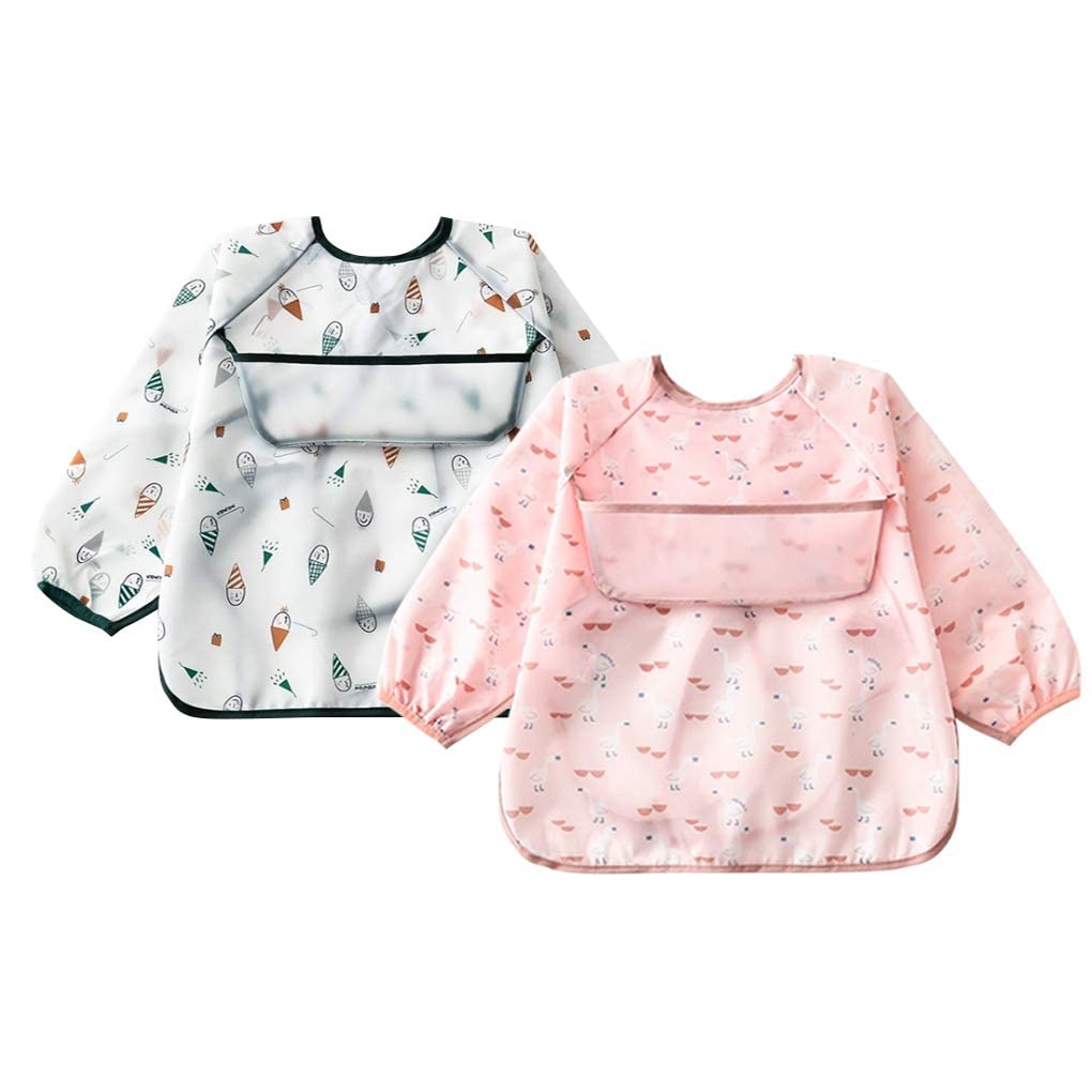 

Long Sleeve Meal For 18 Months to 42 Set of 2 [MOMSMENU] Apron, Apron, Baby, Three-dimensional Pocket, Children, Waterproof, Lightweight, Months,